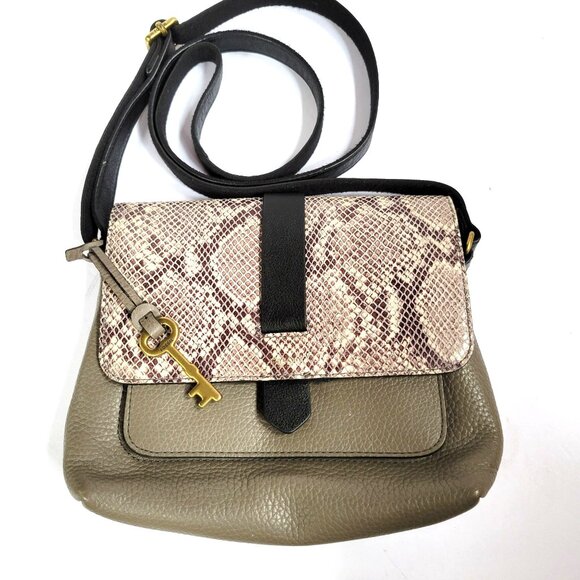 Fossil Handbags - Fossil Crossbody Bag Leather Grey With Snakeskin Accents Purse ZB7804 VGC